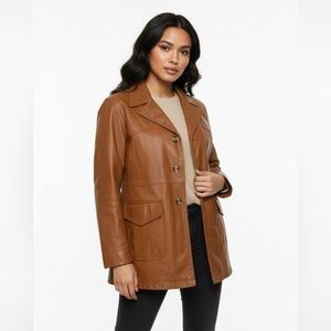 Carmel Brown Leather Coat 1970s